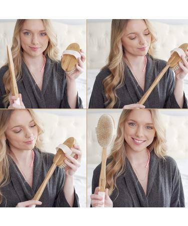 5-in-1 Body Brush Set for Exfoliation and Cellulite Massage - Shower & Bath Scrubber with Long Handle and Sisal Bag - Natural Bristle Facial Brush Included - Perfect Gift Idea - Buy Online on SooperMarket.com