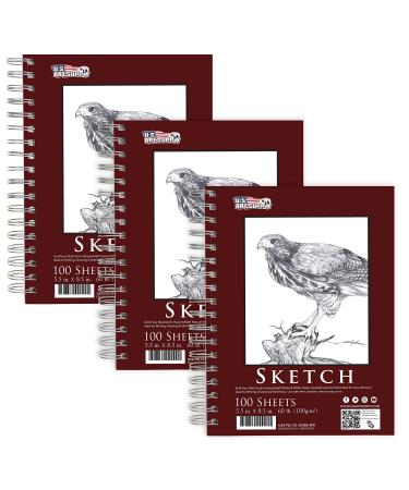 U.S. Art Supply 5.5" x 8.5" Sketch Book Pad, Pack of 3, 100 Sheets Each, 60lb (100gsm) - Spiral Bound Artist Sketching Drawing Paper Pad, Acid-Free - Graphite Colored Pencils, Charcoal - Adult Student 5.5-x-8.5-inch