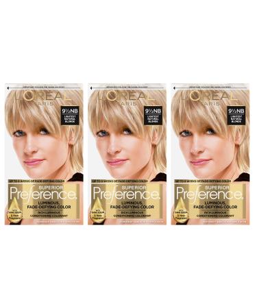 L'Oreal Paris Superior Preference Fade-Defying + Shine Permanent Hair Color 9.5N Lightest Natural Blonde Pack of 3 Hair Dye