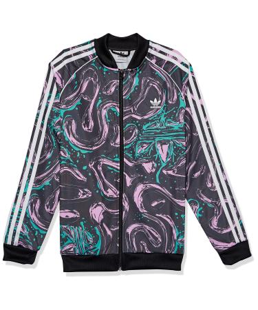 adidas Originals Girls' All-Over Printed Superstar Top Small Black/Bliss Lilac/Semi Mint Rush