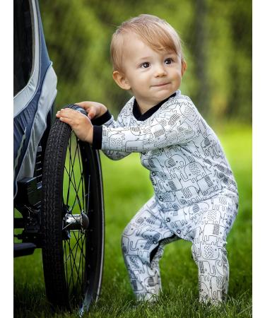 Sibinulo Baby Sleepsuit with Anti-Slip Feet | 100% Eco Cotton | Black Elephants | 12-18 Months - Buy Online on SooperMarket.com