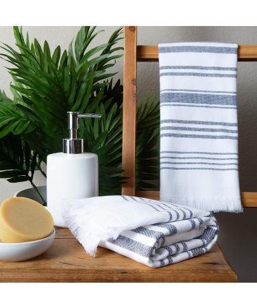 Sticky Toffee Cotton White Hand Towels Set - Soft & Absorbent Gray Striped Bath Towels - Oeko-Tex Certified, Quick-Drying - 28x16 - Reusable - Buy Online on SooperMarket.com