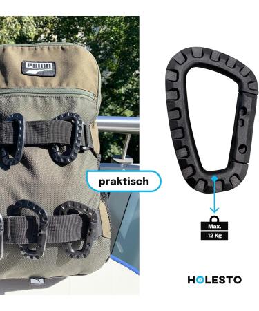Holesto Plastic Carabiner Set - Tactical Black D-Shape Hooks for Outdoor - Durable ABS - 5-Pack - Buy Online on SooperMarket.com