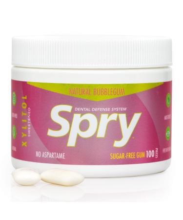 Spry Fresh Natural Xylitol Chewing Gum Dental Defense System Aspartame-Free Sugar Free Gum (Bubble Gum, 100 Count - Pack of 1) Bubble Gum 100 Count (Pack of 1)