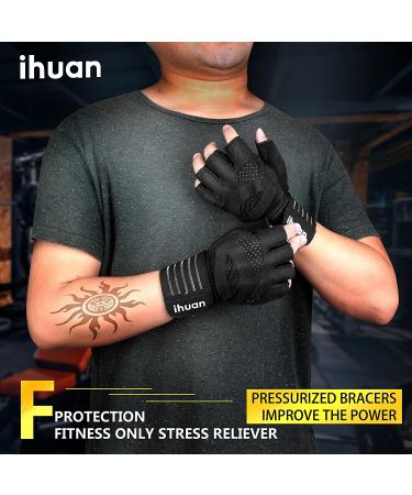 iHuan Ventilated Weight Lifting Gloves with Wrist Wrap Support - Full Palm Protection for Men & Women - Ideal for Weightlifting, Training, Fitness - Black (Large) - Buy Online on SooperMarket.com