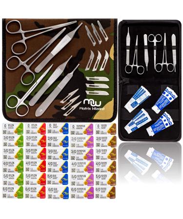 Sterile Mixed Sutures Thread with Needle Plus Training Tools - Military First Aid Emergency Survival Drill Camping Travel Preparedness Military Trauma Kit Vet Student's Use (49PK Mixed Tools)