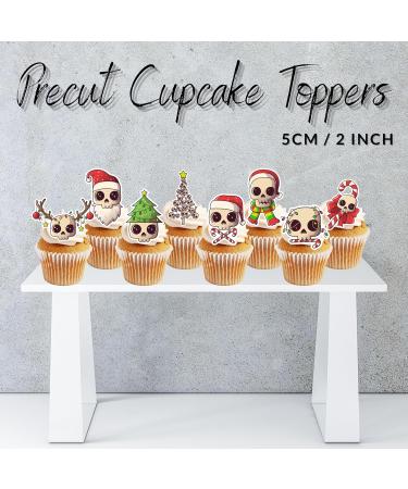 PRECUT Christmas Skull Cupcake Toppers Edible Skull Cake Decorations Christmas Skull Decorations Christmas Skull Cake Topper (12) - Buy Online on SooperMarket.com