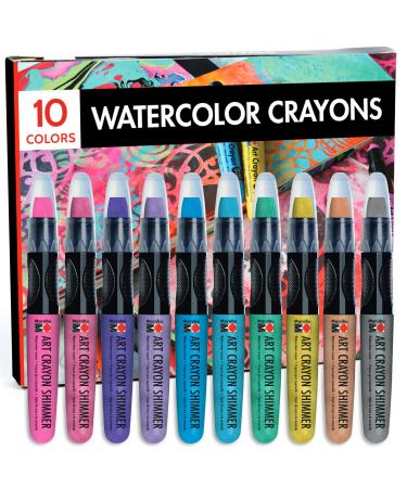 Marabu Art Crayons Shimmer Set - 10 Highly Pigmented Metallic Watercolor Crayons - Smooth and Easy Blending Water Soluble Crayons for Mixed Media Artists - Arts and Crafts for Adults
