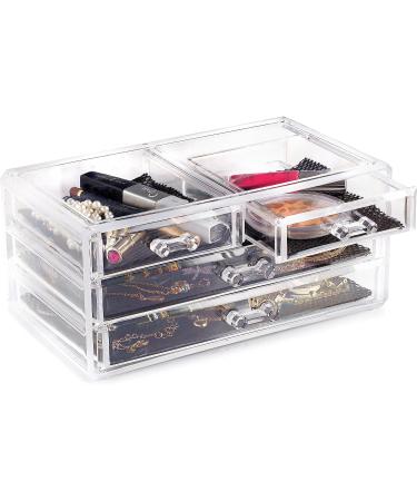 Clear Cosmetic Storage Organizer - 4-Drawer | 16 Compartments | Organize Cosmetics, Jewelry, and Hair Accessories with Ease - Elegant Design for Vanity, Bathroom, or Dresser - Buy Online on SooperMarket.com