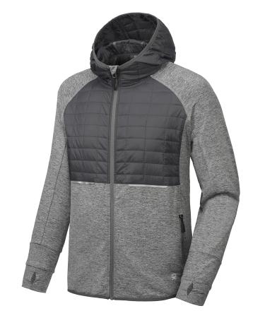 Little Donkey Andy Men's Insulated Full-Zip Running Shirts Thermal Hybrid Jacket Long Sleeve Quick Dry Sportswear A2. Gray Medium