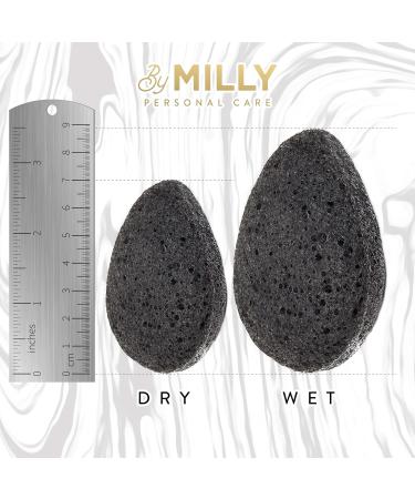 Facial Konjac Sponge 3 Pack with Activated Bamboo Charcoal - Natural, Reusable, Gentle Exfoliating - For All Skin Types - Biodegradable - Black - Buy Online on SooperMarket.com