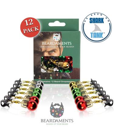 BEARDAMENTS Beard Ornaments - Colorful 12pc Christmas Facial Hair Baubles for Men - Red, Green, Gold, Silver Mix - Easy Attach Mini Mustache & Sideburns - Festive Holiday Spirit - 12 Count - Buy Online on SooperMarket.com