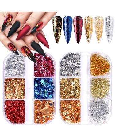 EBANKU Gold Silver Nail Flakes Metallic Foil Nail Art Chip Glitter Paillette Nail Sequines Glitter Gold Silver for Nail Art Decoration (2) (B)