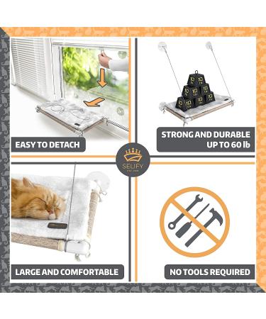 Selify Cat Window Perch - Extra Large & Sturdy, Free Fleece Blanket & Toy, Holds Two Large Cats, Easy to Assemble - Buy Online on SooperMarket.com