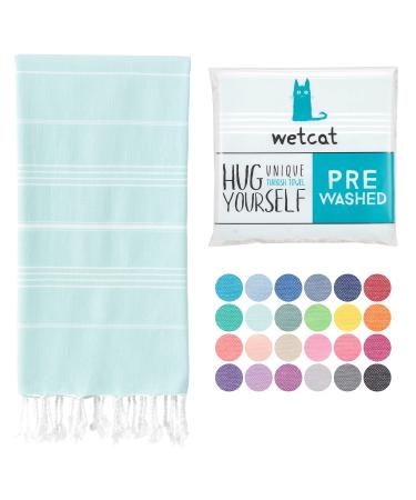 WETCAT Turkish Beach Towel Oversized 38x71 100% Cotton Sand Free Quick Dry Towel Extra Large Turkish Towel Light Travel Towel for Adults Beach Gifts Beach Accessories - Aqua