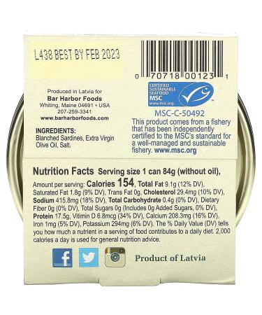 Bar Harbor Wild Petite Sardines in Extra Virgin Olive Oil - 4.2 oz (120 g) | Gourmet Seafood Delight - Buy Online on SooperMarket.com