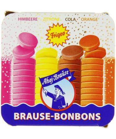 Buy Frigeo Ahoj-Brause Classic Round Brown Candies - 125g Pack (Lemon Orange Raspberry & Cola) | International Shipping Available - Buy Online on SooperMarket.com