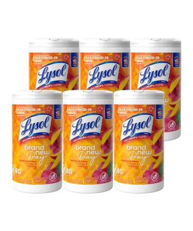 Lysol Disinfecting Wipes, Mango & Hibiscus, Pack of 6, 80ct