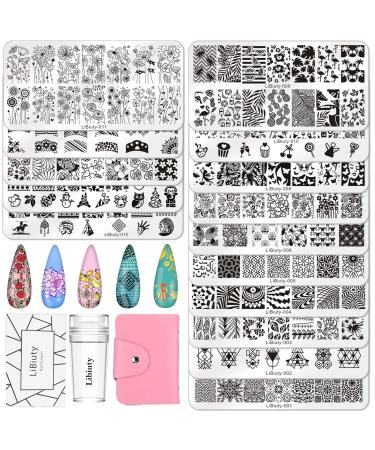 Budoci Nail Stamping Set 15 ST Nail Stamping Plate Kit Nail Stamping Schablonen Plates + Stamps + Suchaber + Stamp bags for nail stamp French Nail ATR Manicure 15 PCs Nail stamp plates set