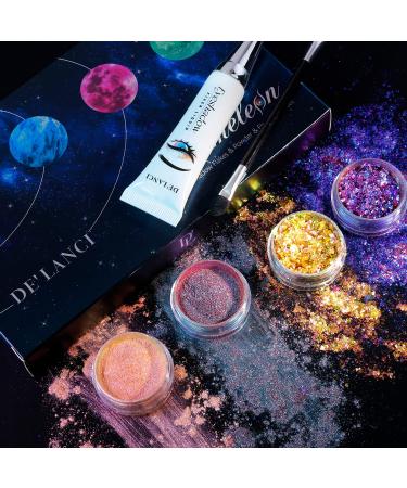Multichrome Loose Glitter Eyeshadow Set with Brushes and Fixer - Holographic Sparkle and Duochrome Effects - Buy Online on SooperMarket.com