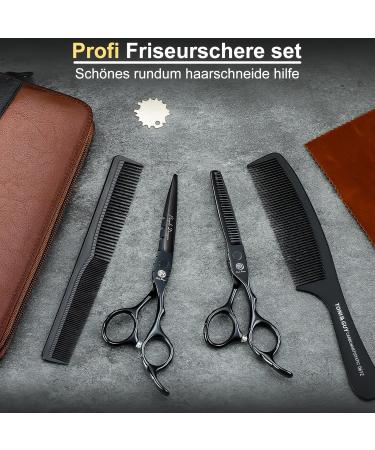 Purple Dragon Hairdressing Scissors Set 5.5 Inch Black Hair Cutting Scissors Set (Hair Scissors & Thinning Scissors) with 2 Combs Hair Beard Trimming Shaping Care for Men Women Family Barber - Buy Online on SooperMarket.com