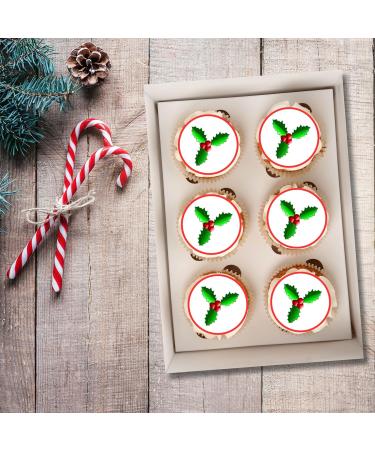 PRECUT Christmas Holly Cupcake Toppers Christmas Edible Holly Cake Decorations Christmas Cake Topper Xmas Cupcake Decoration Holly Cake Decorations (24) - Buy Online on SooperMarket.com