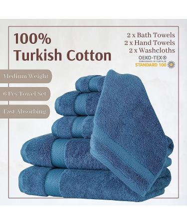 TEXTILOM Luxury 100% Turkish Cotton Bath Towel Set - Soft & Absorbent (6 Pcs, Mid Blue) - Buy Online on SooperMarket.com