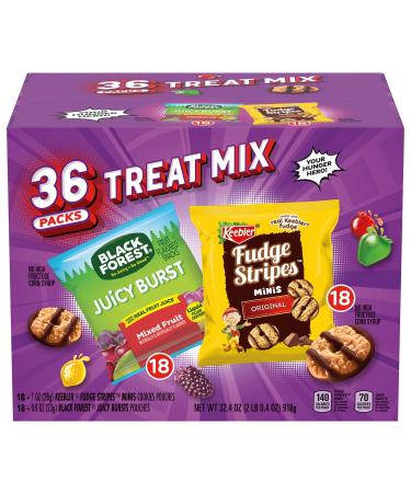 Keebler and Black Forest Variety Mix | 18 Keebler Fudge Stripe Mini Cookies and 18 Black Forest Juicy Burst Individually Wrapped Snacks, Treat Sized Pouches | 36 ct Caddy, 32.4 oz Box