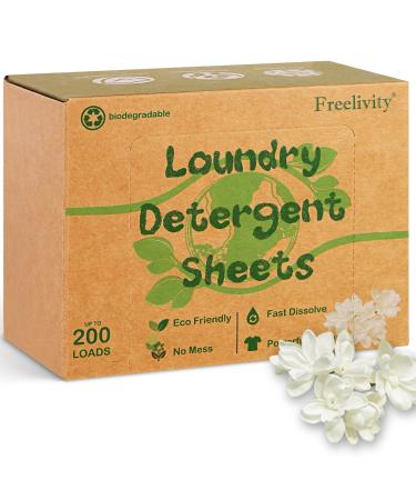 Laundry Detergent Sheets 200 Sheets Fresh Linen Scent - Eco-Friendly Hypoallergenic Plastic-Free LiquidLess Clothes Washing Detergent Supplies for Save Space Travel Camping
