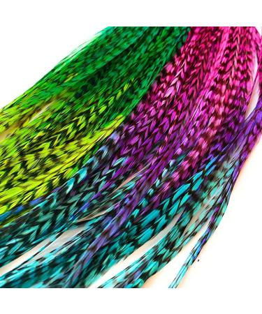 Tie Dye Feather Hair Extensions, 100% Real Rooster Feathers, 20 Long Thin Loose Individual Feathers, By Feather Lily