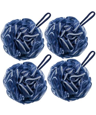 VANZAVANZU Bath Loofah Large 80g Shower Sponge Body Scrubber Mesh Pouf for Men and Women, Set of 4 (Navy Blue) 4-Navy Blue