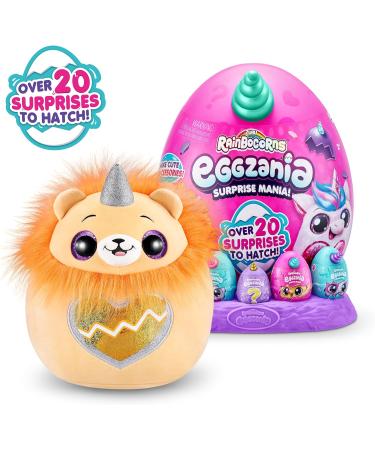 Rainbocorns Eggzania Surprise Mania Roary the Lion - Collectible Plush with over 20 Surprises - 28cm Cuddle Plush Stuffed Animal with Rings, Bracelets, Stickers, and Wearable Accessories - Buy Online on SooperMarket.com