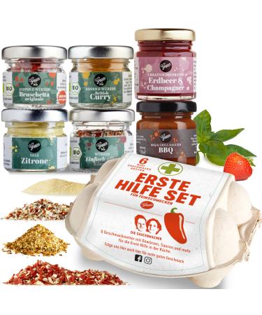 Gepp's delicatessen "First aid Tasting Box" I Gourmet Gift Korb for Women & Men with 6 delicious delicacies I gift basket for small emergencies - with spices dip & sauce tasting box First aid