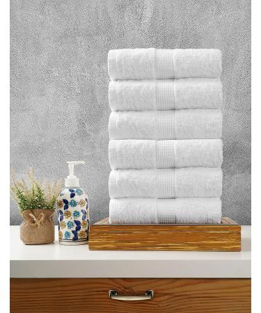 LUXURY LANE LINEN 6 Pc Cotton Hand Towel Set - Super Absorbent & Ultra Soft - Premium Hotel Quality - White - Buy Online on SooperMarket.com