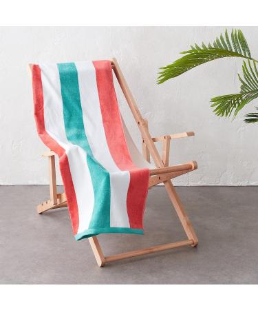 Amazon Basics Oversized Premium Cotton Beach Towel 2-Pack - Coral/Turquoise Pop Stripe - 36 x 72 - Extra Large Towels - Buy Online on SooperMarket.com