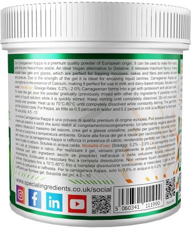 Special Ingredients Carrageenan Kappa 250g Premium Quality Suitable for Vegans Vegetarians & Ovo- Lacto Vegetarians Non-GMO Gluten-free Non-irradiated Recyclable Plastic Container - Buy Online on SooperMarket.com