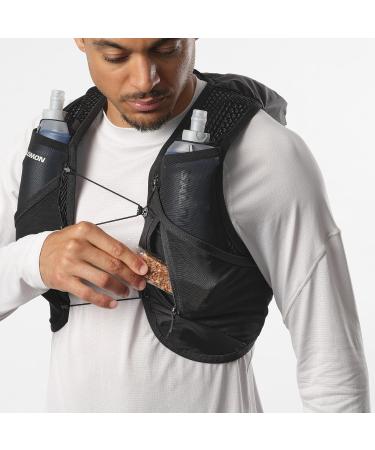 Salomon Active Skin 8 Unisex Hydration Vest for Trail Running Hiking & MTB - Includes Hydration Bottles - Black/Metal/Black - Buy Online on SooperMarket.com