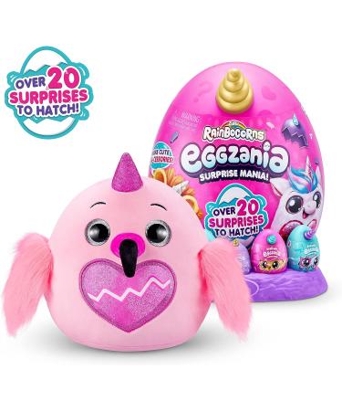 Rainbocorns Eggzania Daffy The Flamingo Collectible Plush - 28 cm Cuddle Stuffed Animal with Over 20 Surprises - Rings, Bracelets, Stickers & Wearable Accessories Included - Buy Online on SooperMarket.com