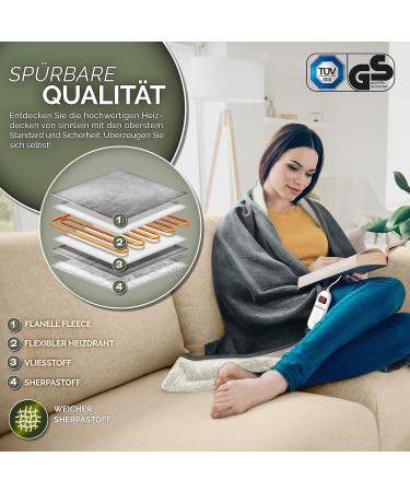Sinnlein Electric Heating Ceiling Blanket 180x130cm - T V S d GS Checked 9 Temperature Levels Automatic Switch-Off Digital Timer Display - Ideal for Bed & Sofa - Dark Gray - Buy Online on SooperMarket.com