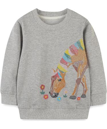 Girls Cotton Sweatshirt for Kids | Long Sleeve Pullover | Age 1-12 Years | Horse Design | 5-6 Years - Buy Online on SooperMarket.com