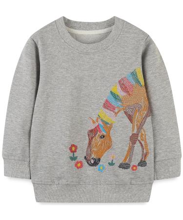 Girls Sweatshirt for Kids Cotton Top Casual Jumper Girl T Shirt Toddler Clothes Long Sleeve Pullover Age 1-12 Years 4-5 Years Horse