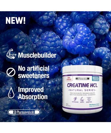 SD Pharmaceuticals CREATINE HCL - CHCL - Creatine Hydrochloride - Blue Raspberry - 300g - 120 Servings - Enhance ATP Energy Metabolism - Maximizes Levels of Phosphocreatine - Muscle Cell Volume & Protein Synthesis - Satellite Cell Activity - Ultra Concent - Buy Online on SooperMarket.com