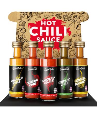 Timber Taste Chili sauce gift set 5 x 40ml |Offroad hot sauce chili set |Sharp sauces gift set |Gifts for men & women |Susses gift set Father's Day |Chili sauces spices off -road hot chili sauce