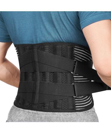 FREETOO Back Support Belt for Back Pain Relief with 6 Stays Adjustable Back Brace for Men/Women for work Anti-skid Lower Lumbar Support with 16-hole Air Mesh for Sciatica (M(waist:29.5''-37.4'') Black Medium