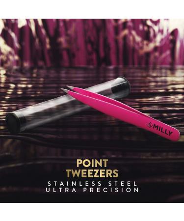 MILLY Pointed Tweezers - 100% German Steel Precision Tweezers for Ingrown Hair and Facial Hair Removal - Hand-Filed Pink Tweezers - Buy Online on SooperMarket.com