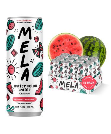 Mela Water Natural Watermelon Juice Drink, Electrolytes & Antioxidants, Natural Hydration, Coconut Water Alternative, Vitamin C, No Added Sugar, Natural, 11.15 fl oz (Pack of 12) 12 Pack
