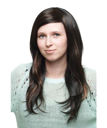 WIG ME UP - SA022-2H30 Ladies wig black long straight with side parting and reddish brown highlights