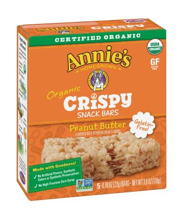 Annie's Organic Crispy Snack Bars, Gluten Free, Peanut Butter, 3.9 oz, 5 ct