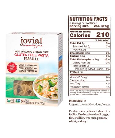 Jovial Organic Gluten Free Brown Rice Farfalle Pasta 12oz - Pack of 4 - Buy Online on SooperMarket.com