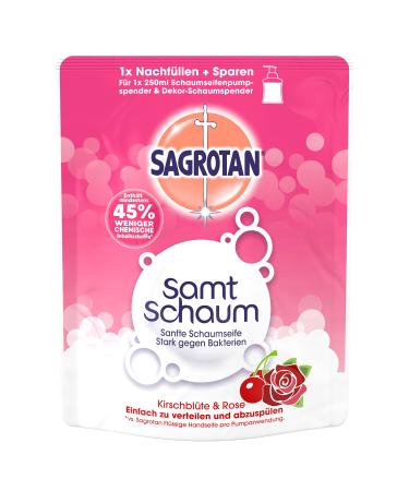 Sagrotan Velvet Foam Soap Refill Cherry Blossom & Rose Pack of 4 (4 x 250 ml) Rose 250 ml (Pack of 4)